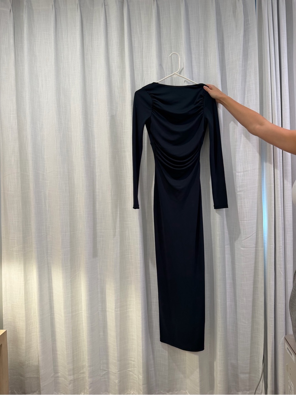 Zara Black Long Sleeve Draped Maxi Dress